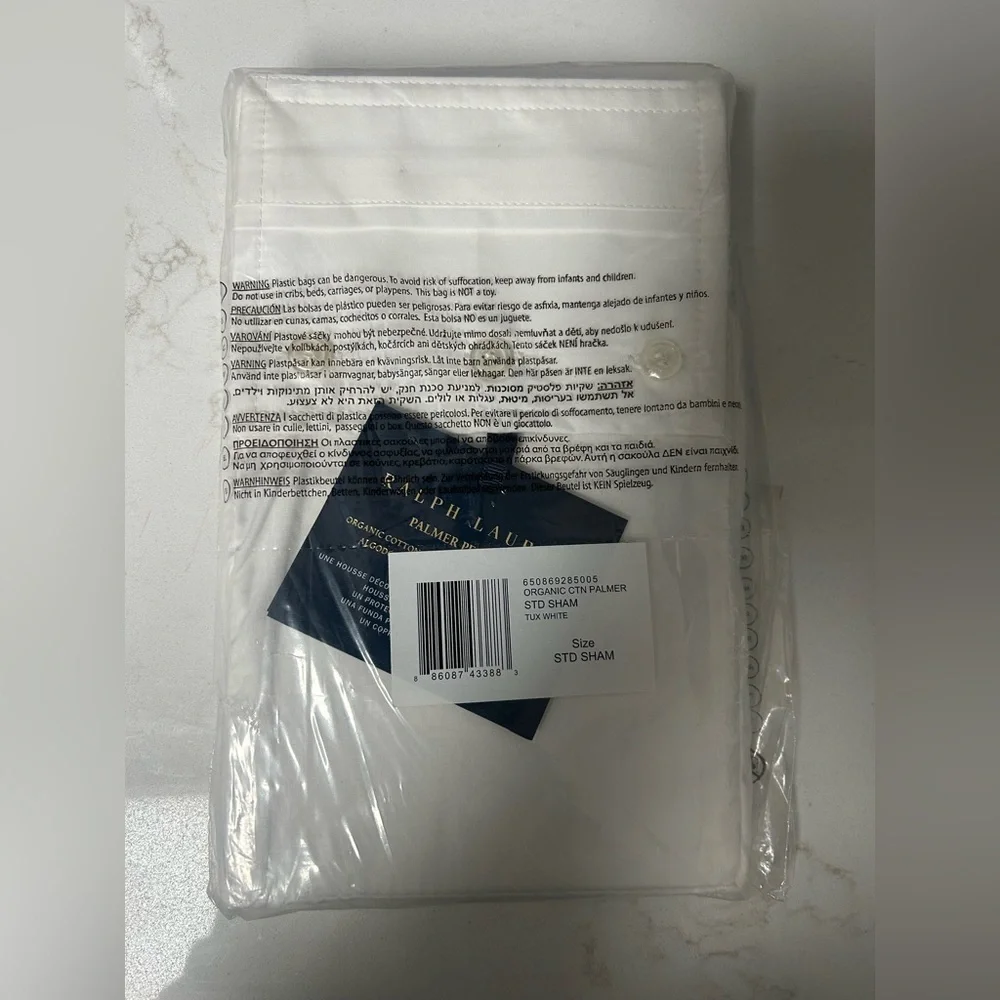 Ralph Lauren Organic Cotton Palmer Percale Standard Pillow Sham Tuxedo White